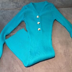 10 Items/ $10 Teal Ribbed Button-Up Sweater